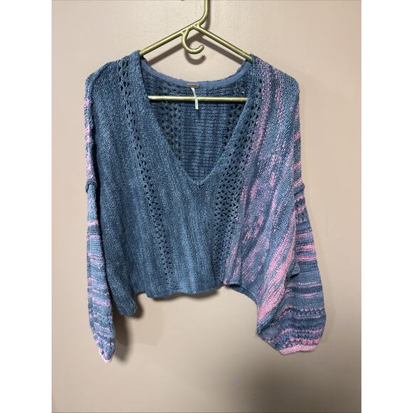 Free People Amythyst Slouchy Slub Knit Cropped Sweater Small Pink Purple - Picture 1 of 5